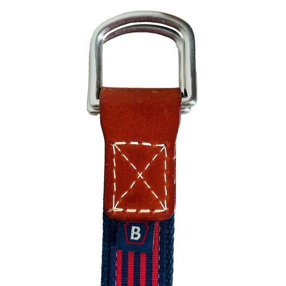 Navy Blue and Red Striped Belt Size L XL Brown Leather  Ends Unisex Men Women - Picture 6 of 6